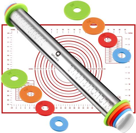 rolling pin that measures thickness|rolling pin with measurement guides.